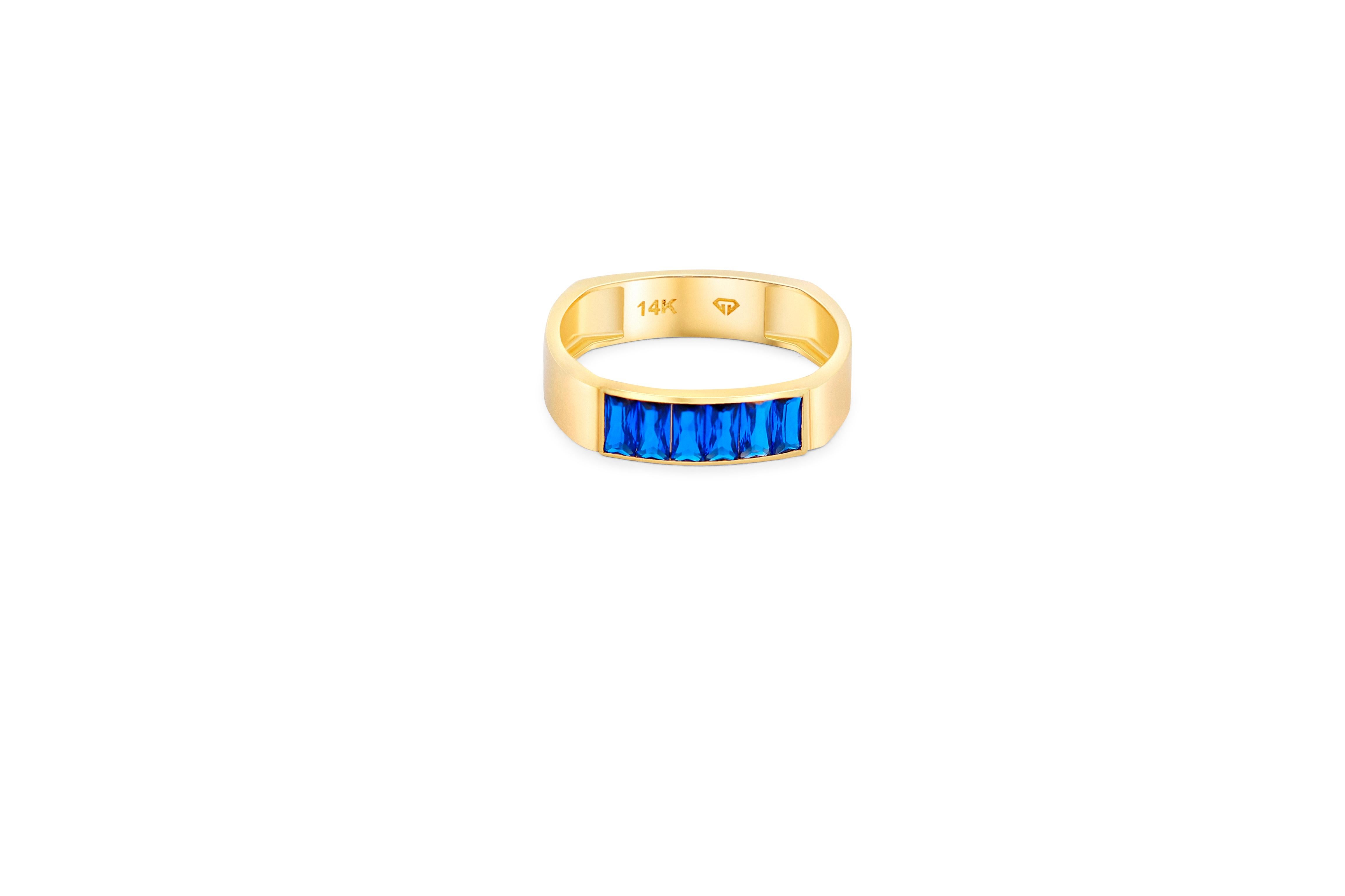 Baguette blue gemstones 14k gold half eternity ring For Sale 2