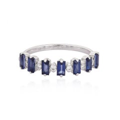 Baguette Blue Sapphire 14K (or 18k upon request) White Gold Diamond Band Ring
