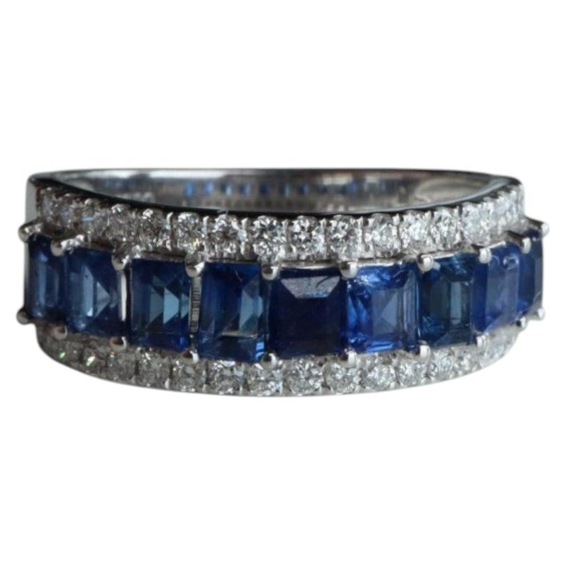 Baguette-Ring mit blauem Saphir und natürlichen Diamanten aus Platin 950 im Angebot