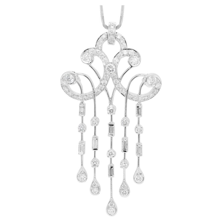 Baguette and Brilliant Cut Diamond 18 Carat White Gold Cascade
