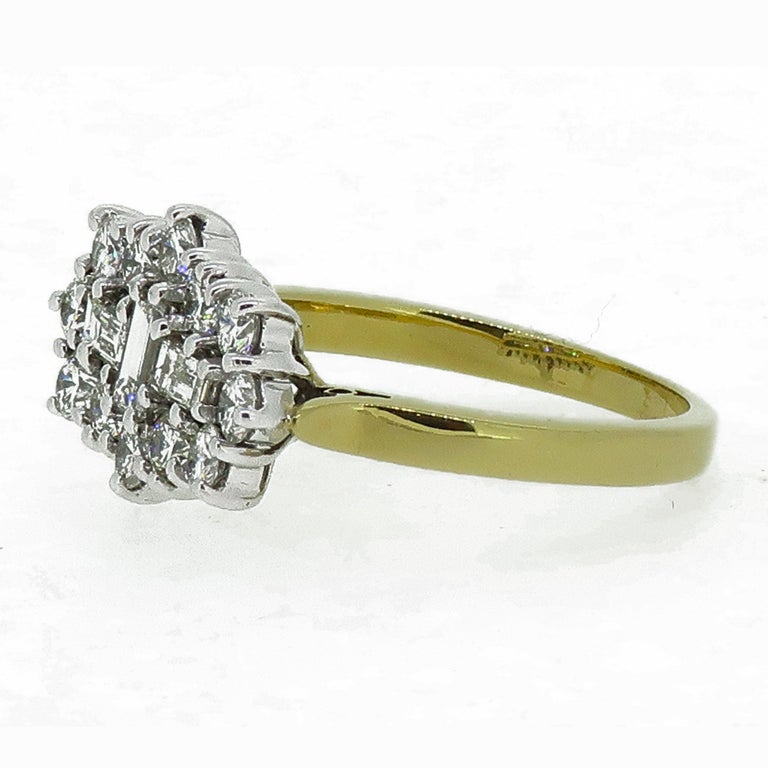 Baguette and Brilliant Cut Diamond Cluster Ring 18 Karat Yellow and ...