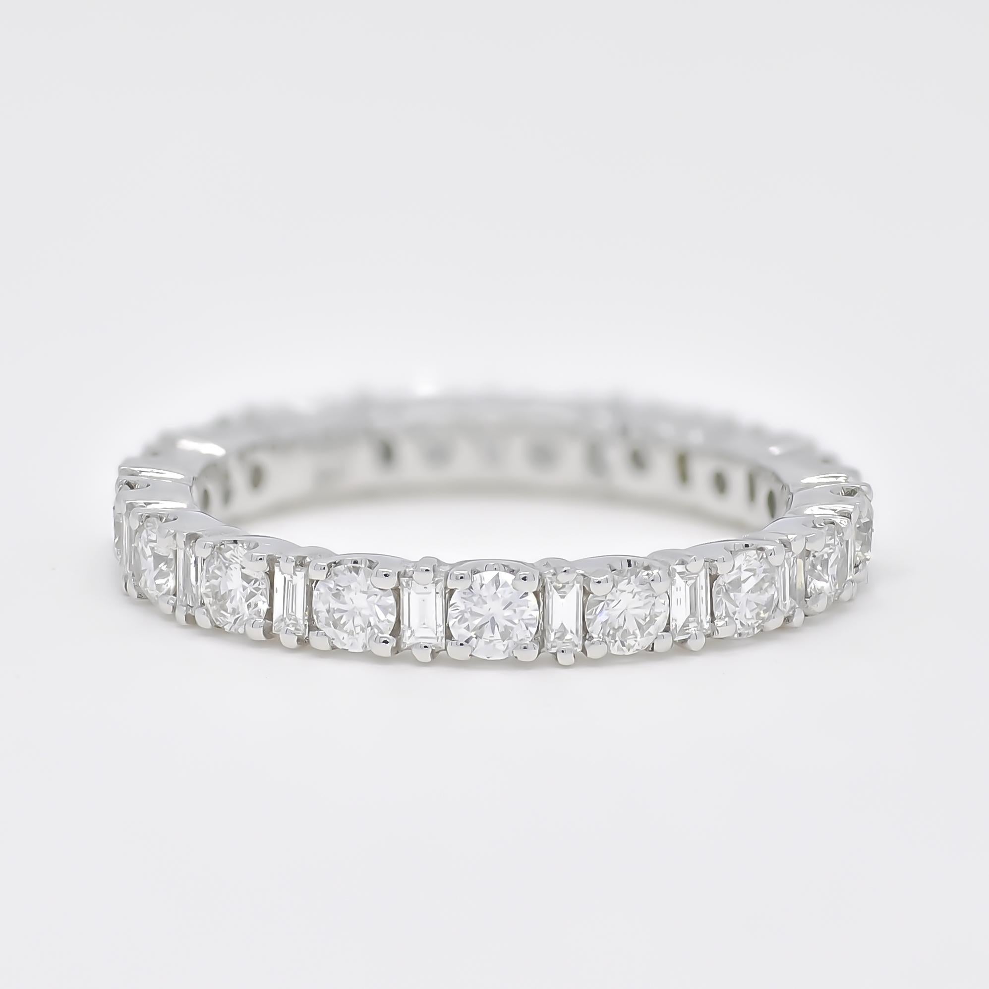 For Sale:  18K White Gold Baguette and Round Natural Diamonds Anniversary Eternity Ring 2