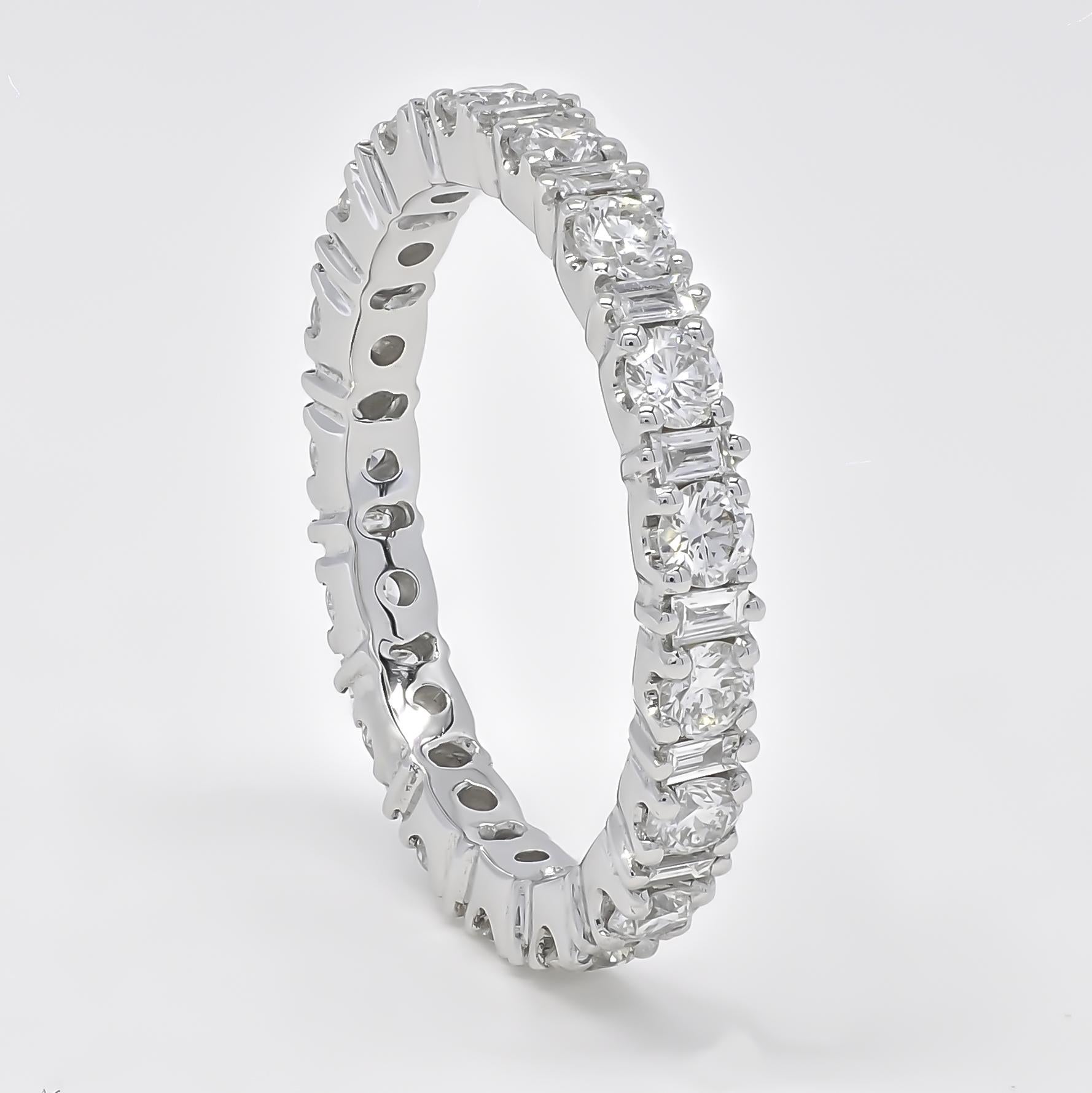 For Sale:  18K White Gold Baguette and Round Natural Diamonds Anniversary Eternity Ring 5