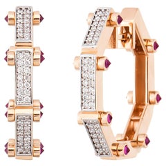 Baguette Jewellery 14K Rose Gold Carla Hoops with Diamonds and Ruby Cabochons