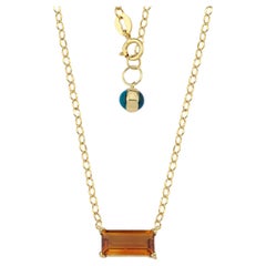 14k Gold Baguette Citrine Solitaire Chain Necklace