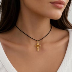 Baguette Citrines Cross Pendant Silver, gold
