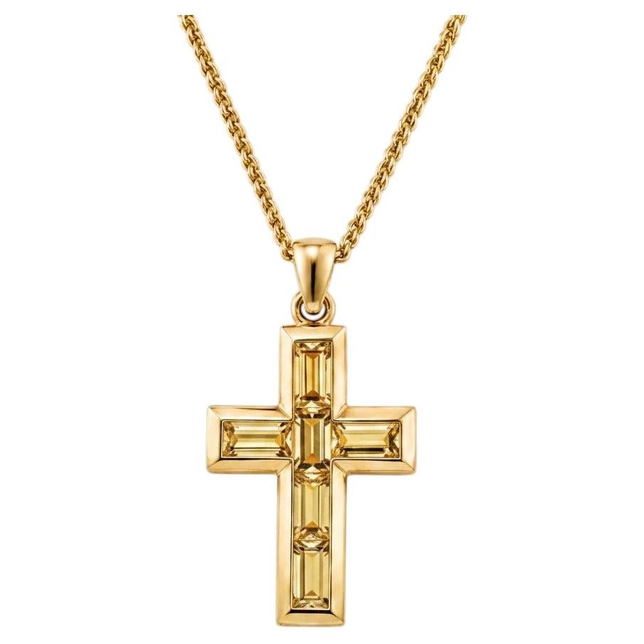 Baguette Citrines Cross Pendant Silver, gold For Sale