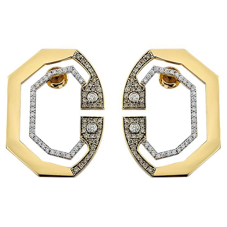 Boucles d'oreilles crabe en or jaune 14 carats avec diamants, bijou baguette