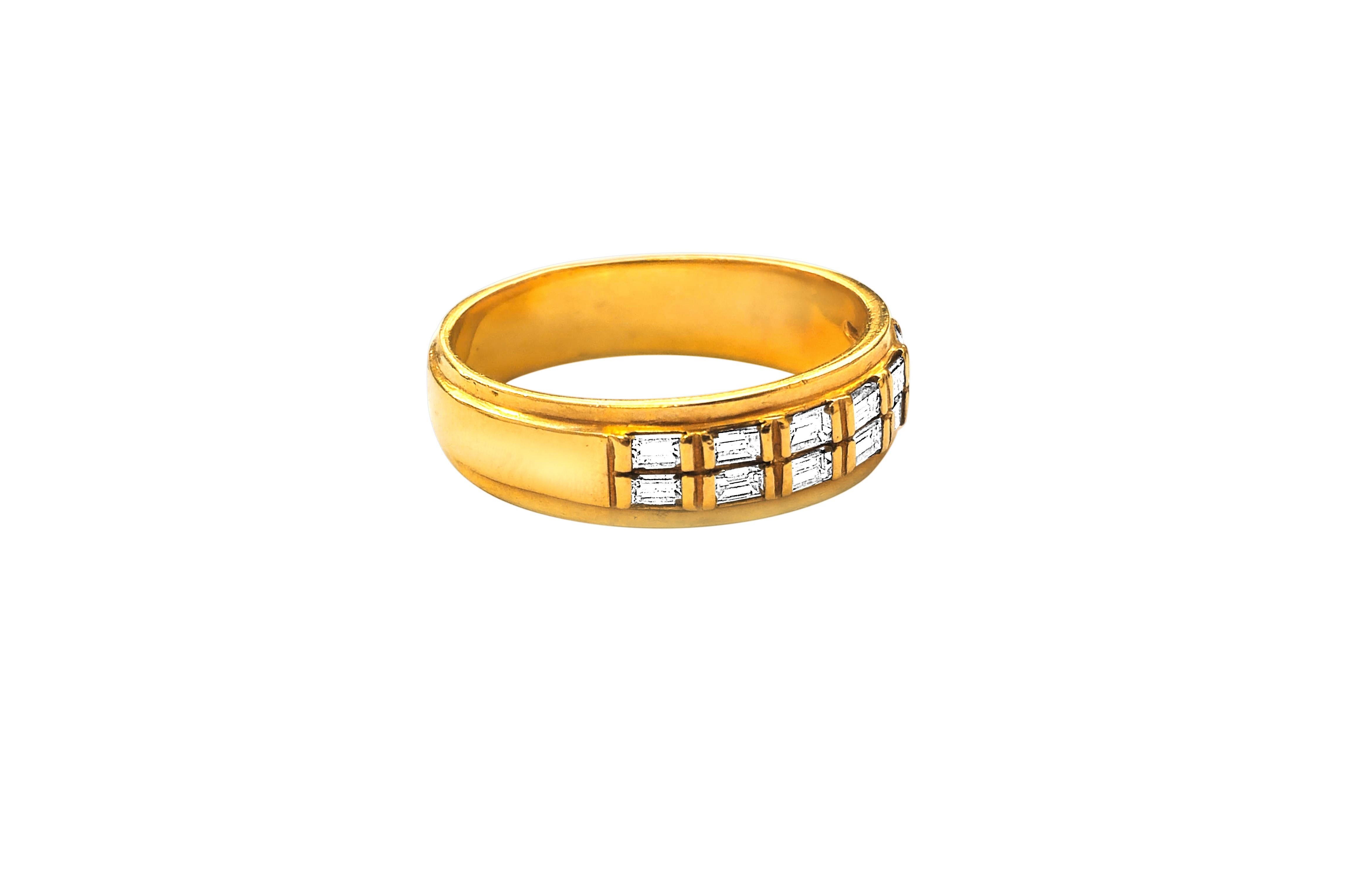 da uomo o donna Anello con diamante taglio baguette da 1 centesimo in oro 14k in vendita