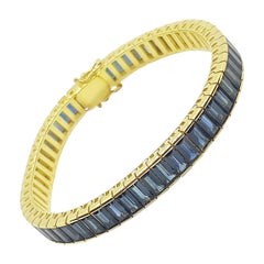 Baguette Cut Blue Sapphire Bracelet Set in 18 Karat Gold Settings