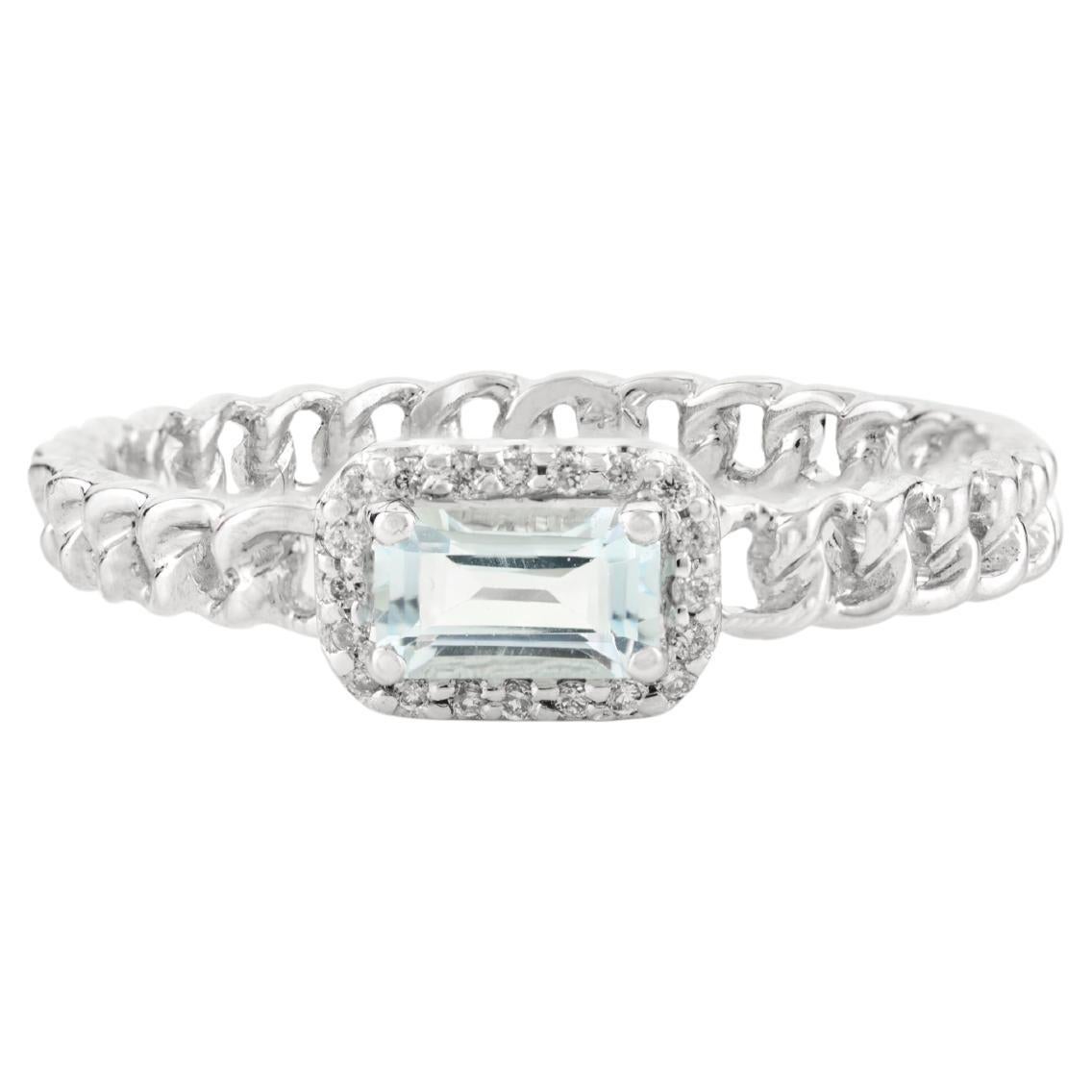 Baguette Cut Blue Topaz Diamond 14K White Gold Wedding Band Ring Gifts for Mom