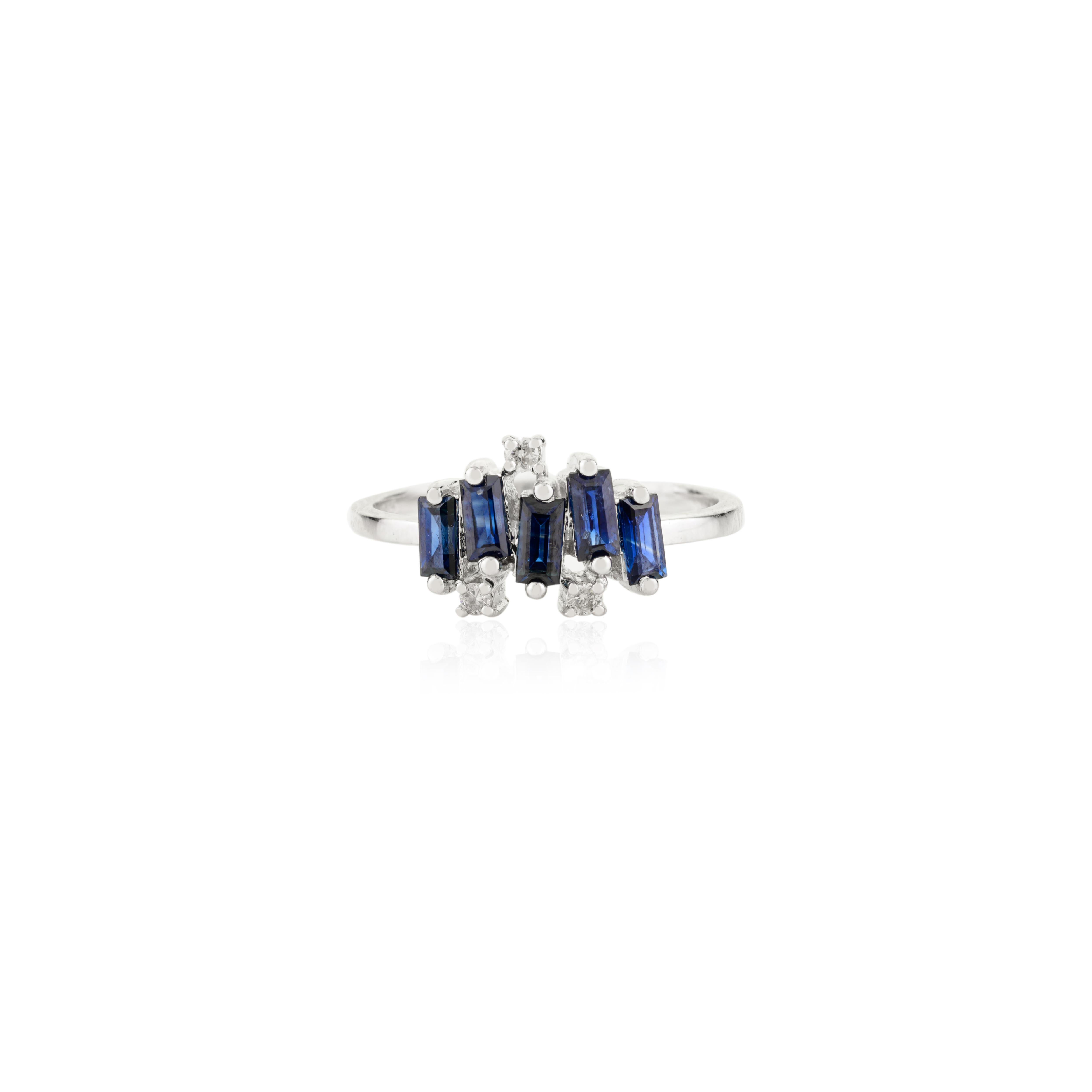 En vente :  Baguette-Cut Deep Blue Sapphires Cluster Ring Crafted in 14K White Gold for Her 3