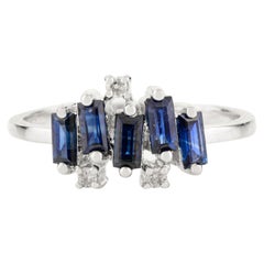 Baguette-Cut Deep Blue Sapphires Cluster Ring Crafted in 14K White Gold for Her