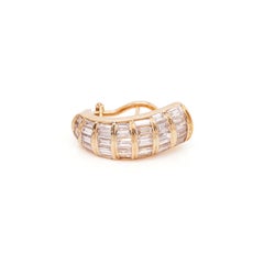 Baguette Cut Diamond 18 Carat Yellow Gold Dome J-Hoop Earrings