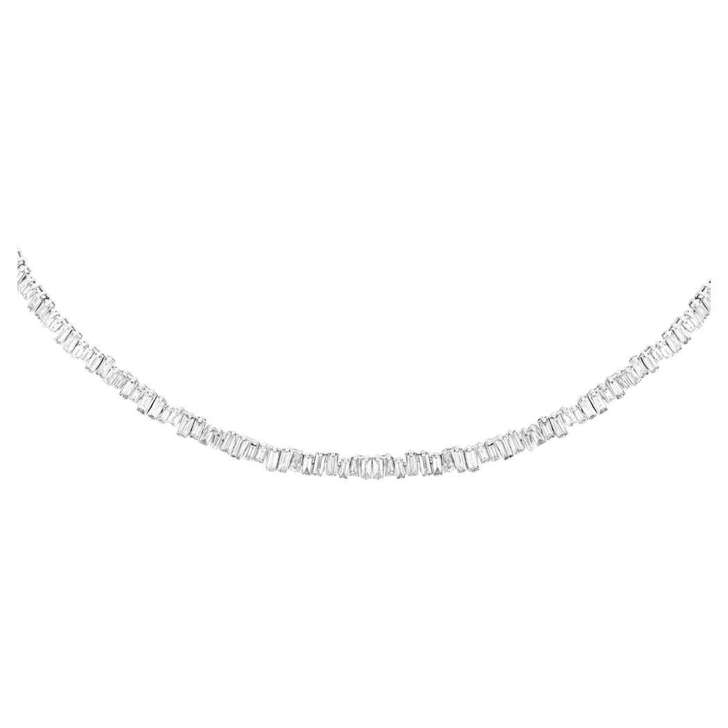 Baguette Cut Diamond 3.95 TCW White Gold Choker Collar Necklace For Sale