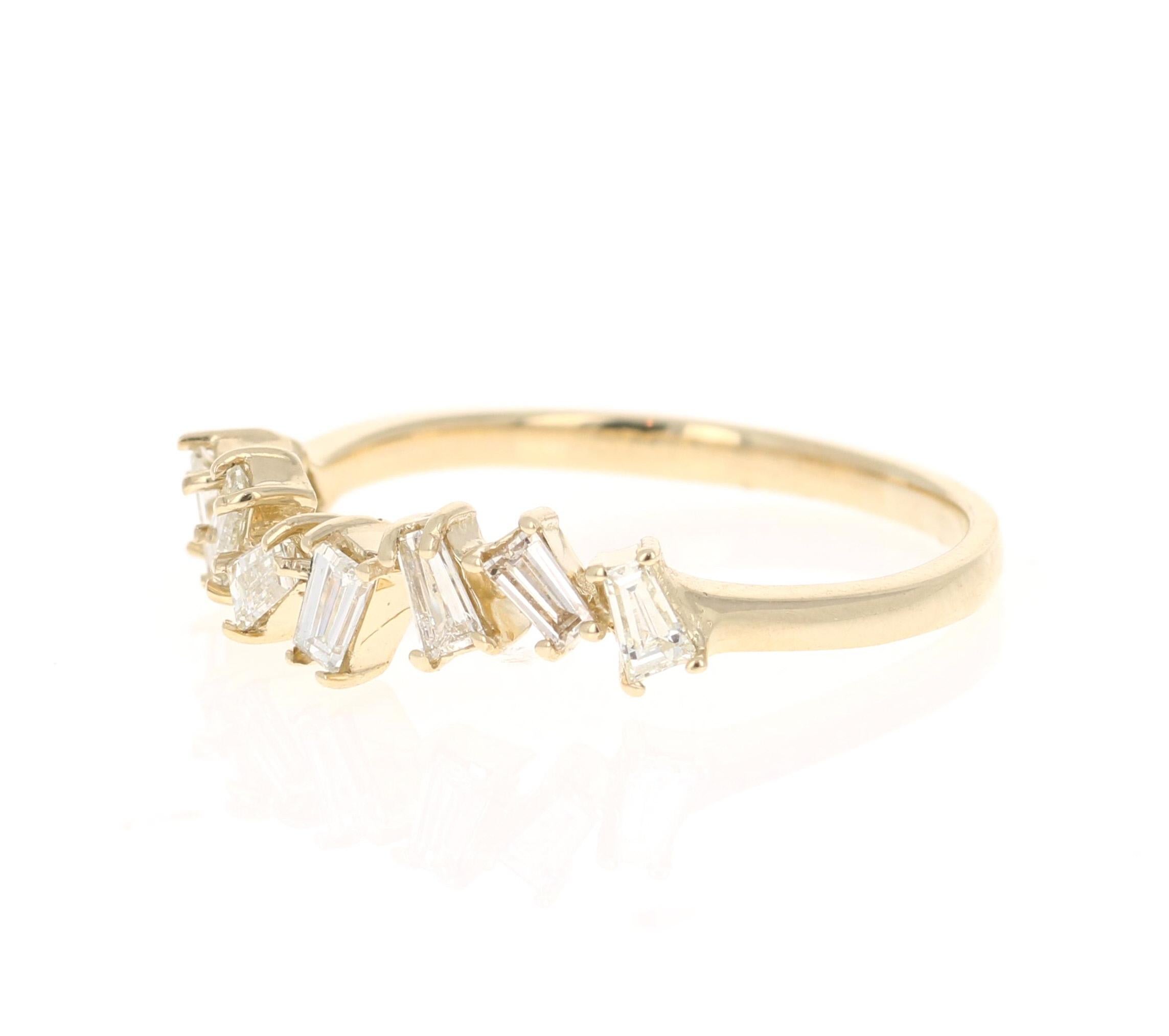 Contemporary Baguette Cut Diamond Band 14 Karat Yellow Gold