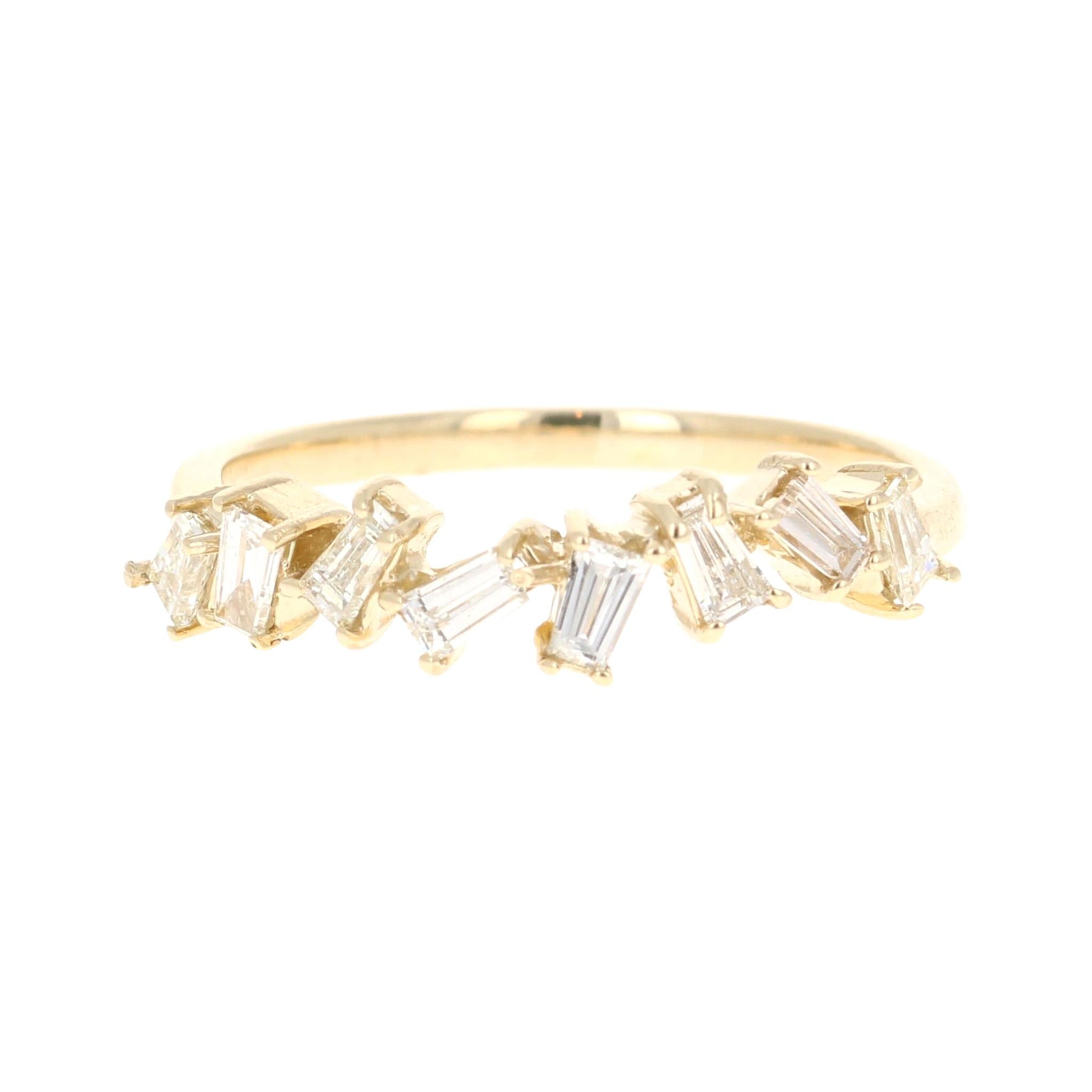 Bracelet en or jaune 14 carats avec diamants taille baguette