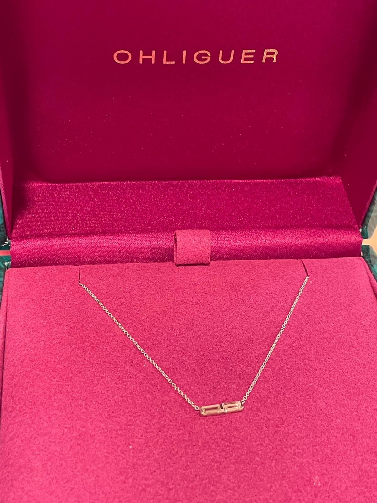Baguette Cut Duo Diamond Bar pendant in Platinum and 18k White gold For Sale 4