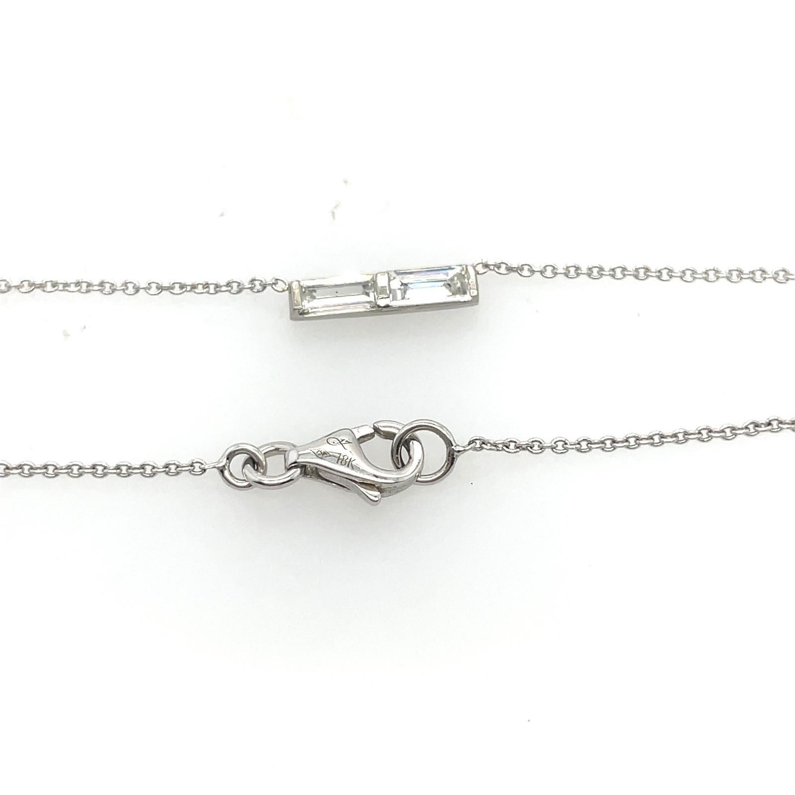 Contemporary Baguette Cut Duo Diamond Bar pendant in Platinum and 18k White gold For Sale