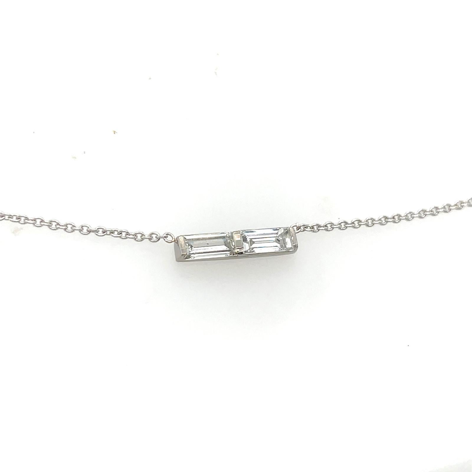 Baguette Cut Duo Diamond Bar pendant in Platinum and 18k White gold For Sale 1