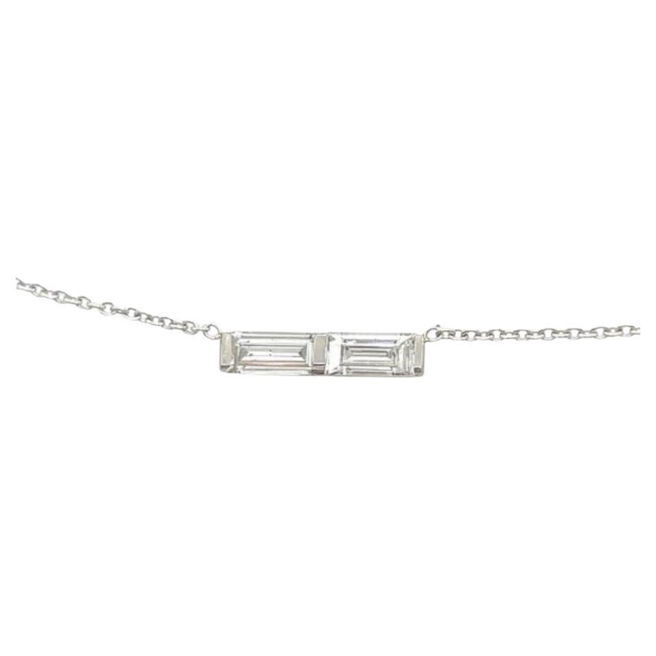 Duo Baguette Cut Diamonds Bar Set Stacker Pendant in Platinum and 9k White gold