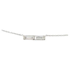 Duo Baguette Cut Diamonds Bar Set Stacker Pendant in Platinum and 9k White gold