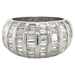 Baguette Cut Diamond Cluster Dome Ring in 18k White Gold