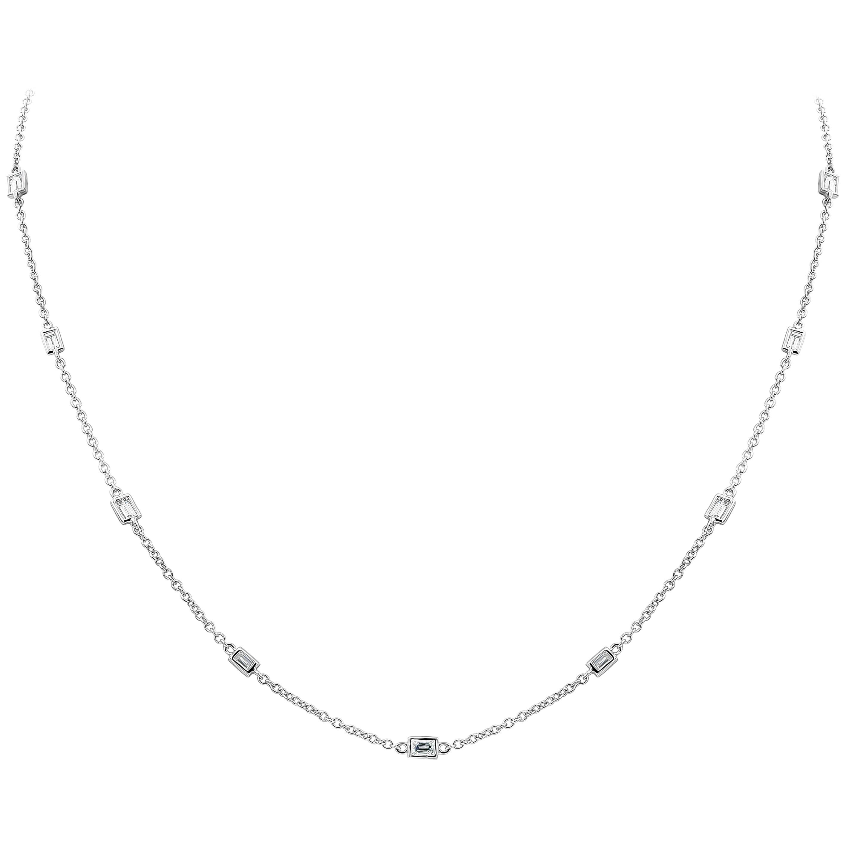 Roman Malakov 1.07 Carats Total Baguette Cut Diamond By the Yard Necklace For Sale