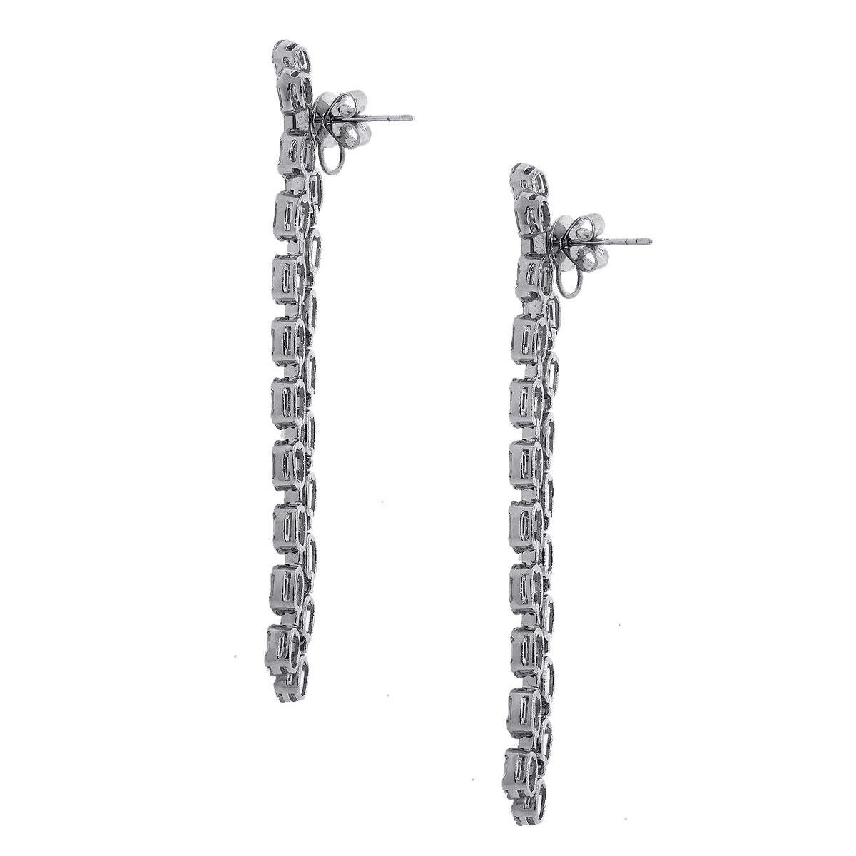 Art Deco Baguette Cut Diamond Double Row Drop Earrings For Sale