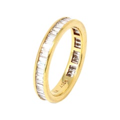 Vintage Baguette Cut Diamond Eternity Band Ring Set in 18k Yellow Gold