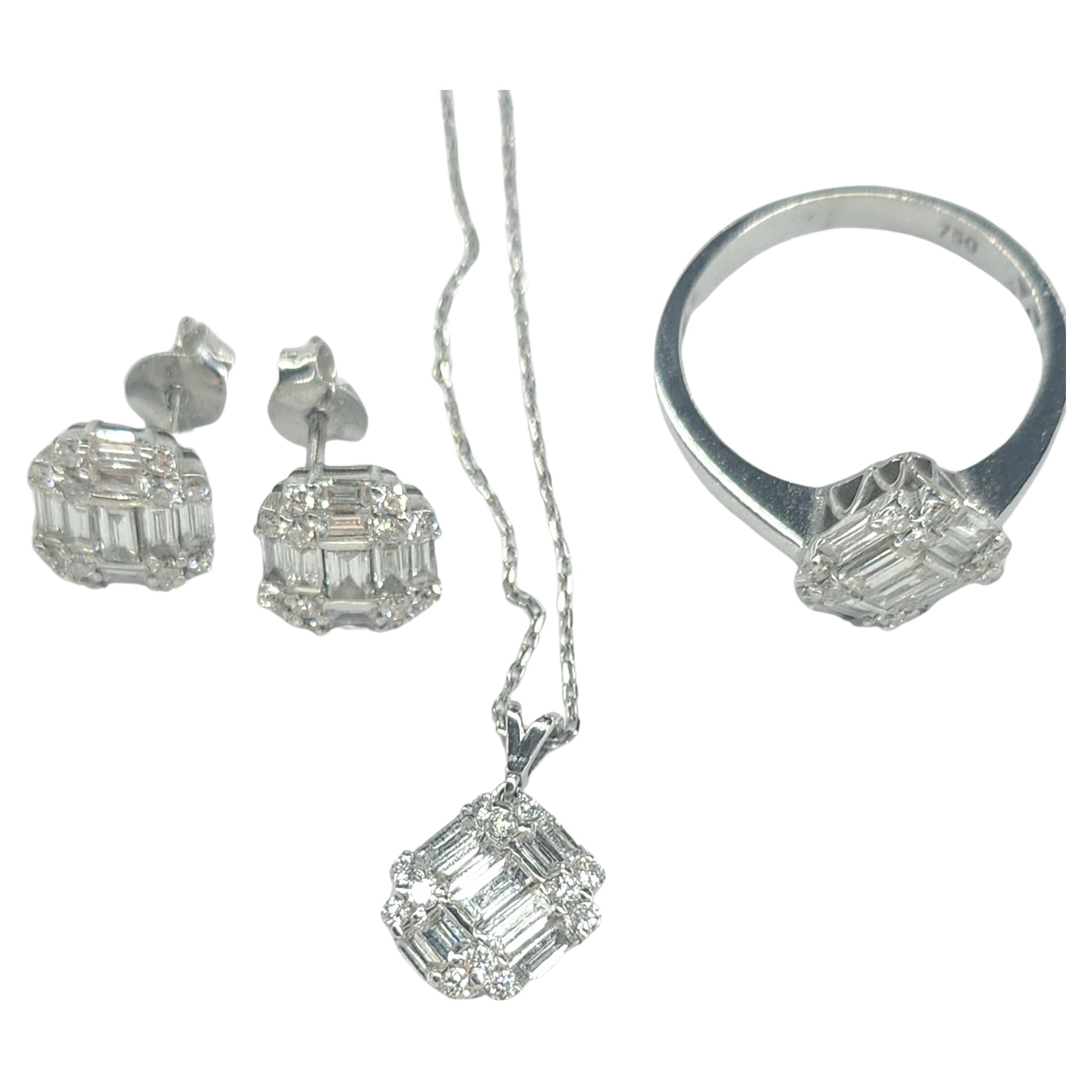 Baguette Cut Diamond White Gold Set In Good Condition In Cairo, EG