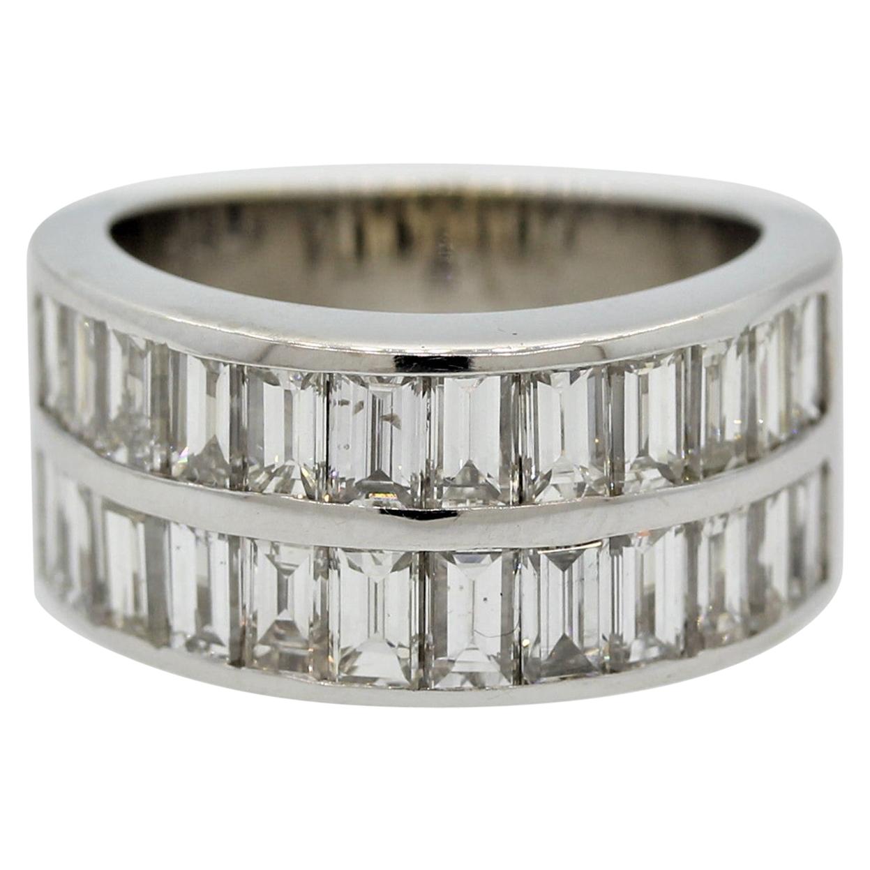 Square Step Cut Diamond Gold Eternity Band Ring Size 5.25 For Sale at