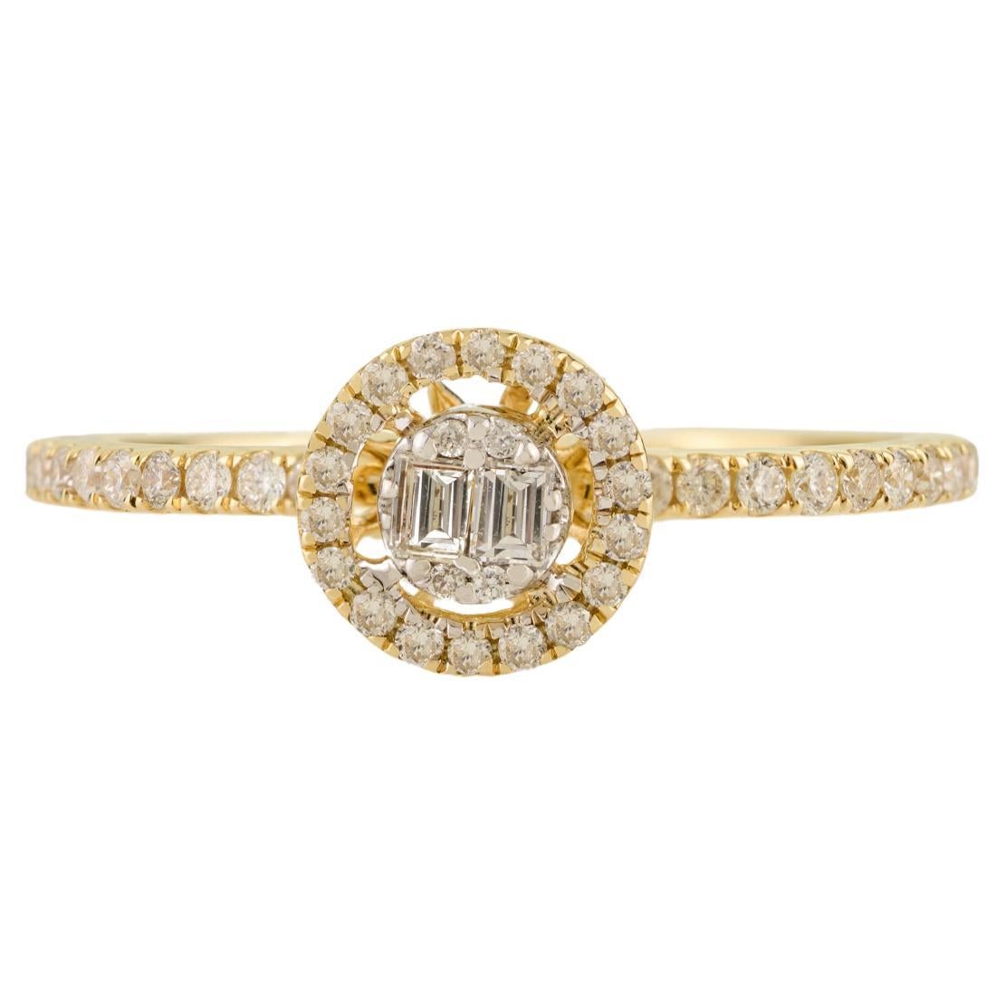 Bague de fiançailles en or jaune 14K avec diamant taille baguette et pavé
