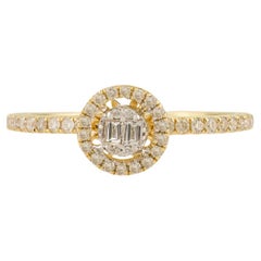 Baguette Cut Diamond Halo Engagement Ring in 14K Yellow Gold with Pave Diamond