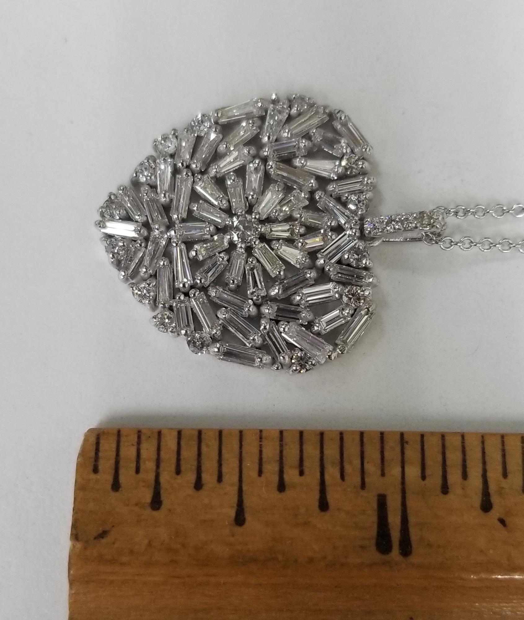 Baguette cut diamond heart set in 14k white gold total weight 2.81cts. In New Condition For Sale In Los Angeles, CA