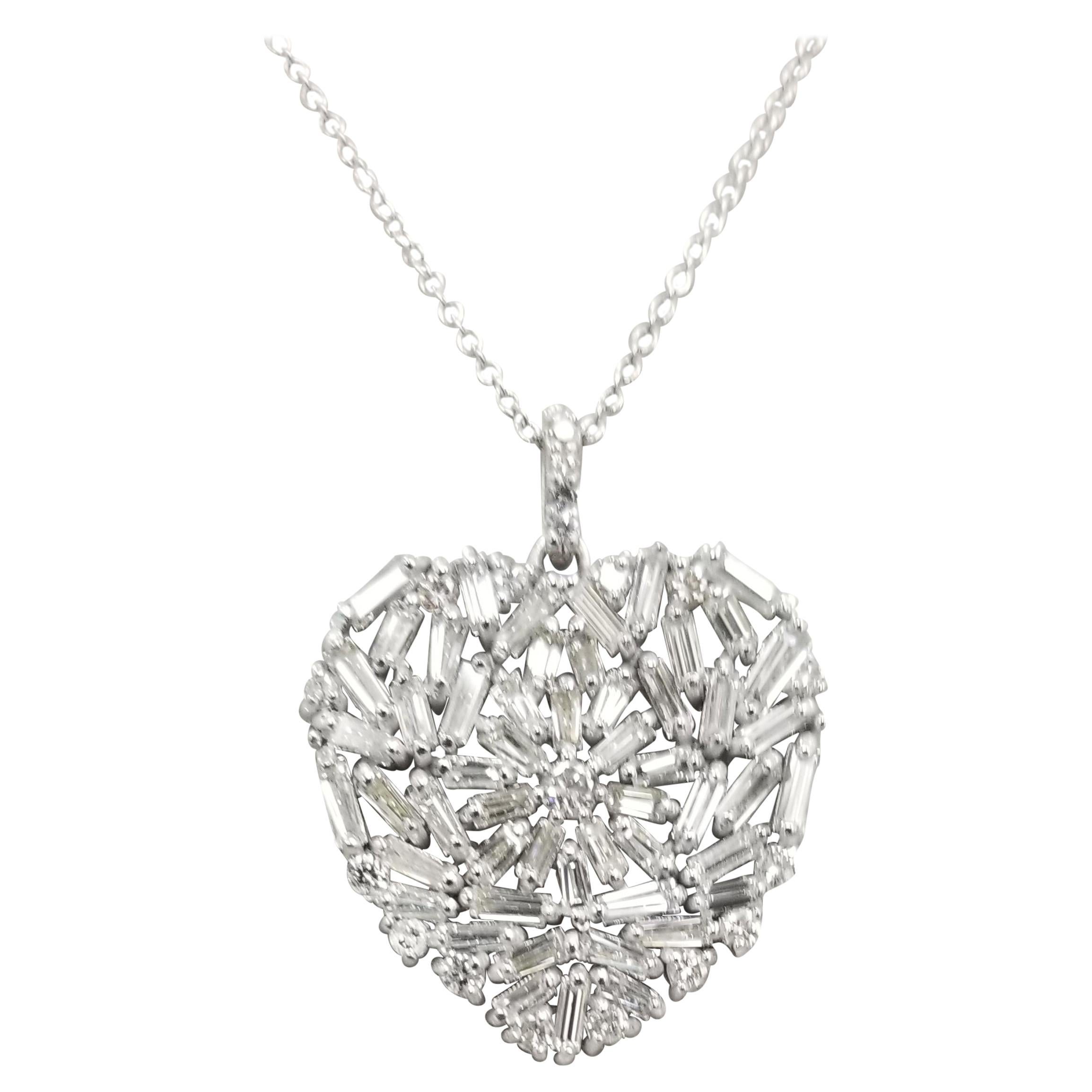 Baguette cut diamond heart set in 14k white gold total weight 2.81cts. For Sale