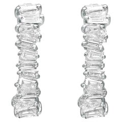 Baguette Cut Diamond Huggie Earrings Prong Setting 18K White Gold 0.58Cttw