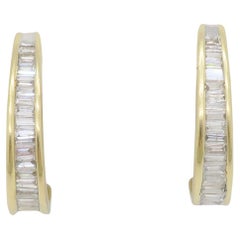 Baguette-Diamant J-Hoop-Ohrringe aus zweifarbigem 14-karätigem Gold