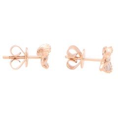 Baguette Cut Diamond Leaf Stud Earrings Set in 18 Karat Rose Gold