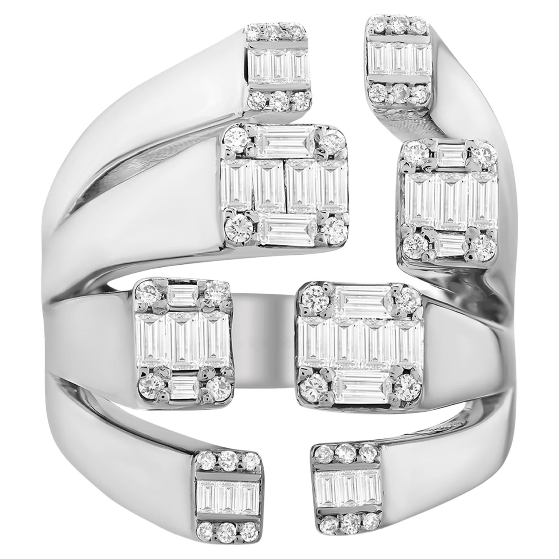 For Sale:  Baguette Cut Diamond Open Wide Band Brutalist Ring, 1.12 Ct. White Gold