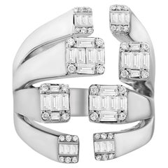 Baguette Cut Diamond Open Wide Band Brutalist Ring, 1.12 Ct. White Gold
