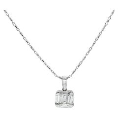 Baguette-Cut Diamond Pendant in 18k White Gold with 18-Inch White Gold Chain