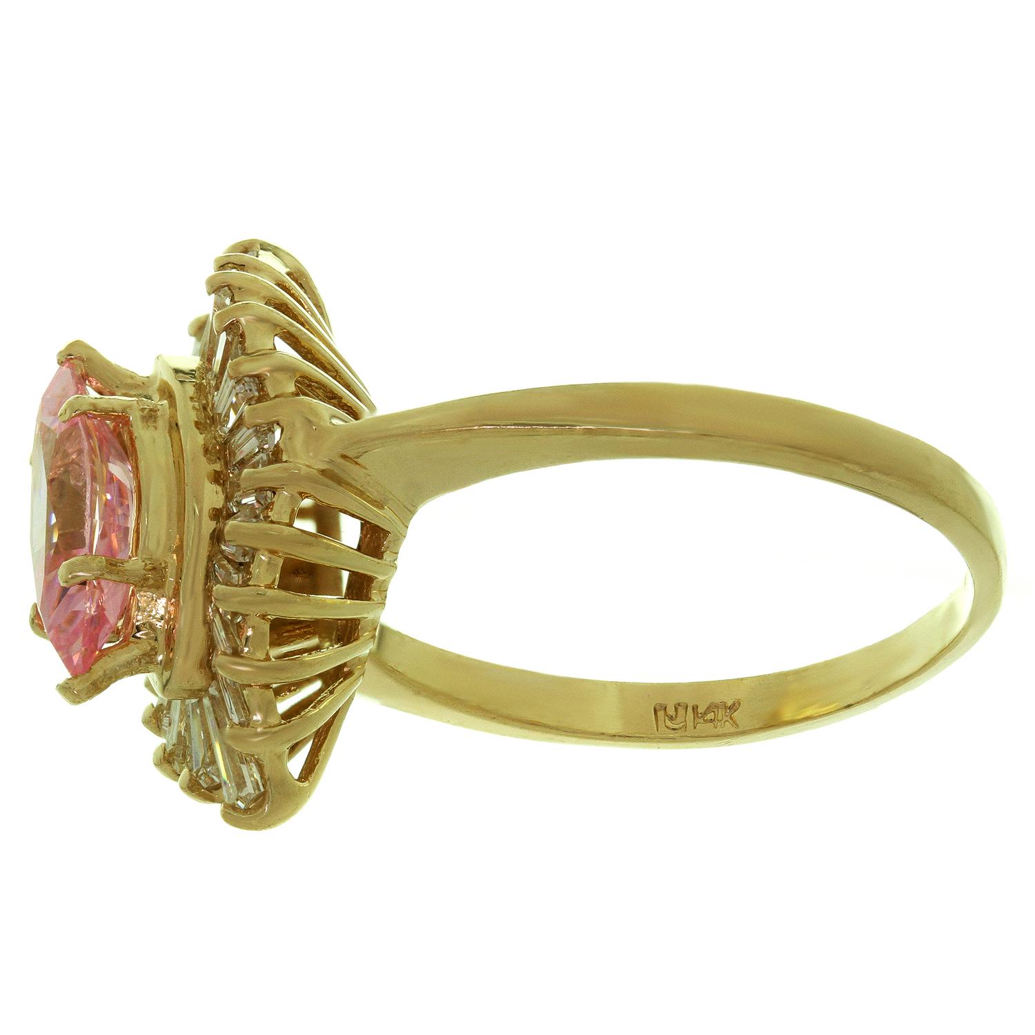 Baguette Cut Baguette-Cut Diamond Pink Zircon Yellow Gold Ballerina Ring