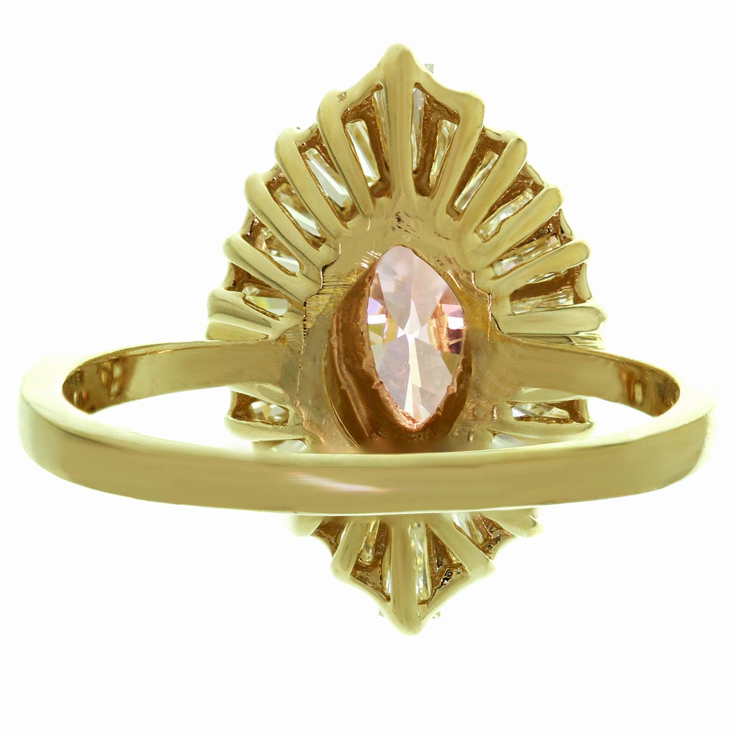 Women's Baguette-Cut Diamond Pink Zircon Yellow Gold Ballerina Ring