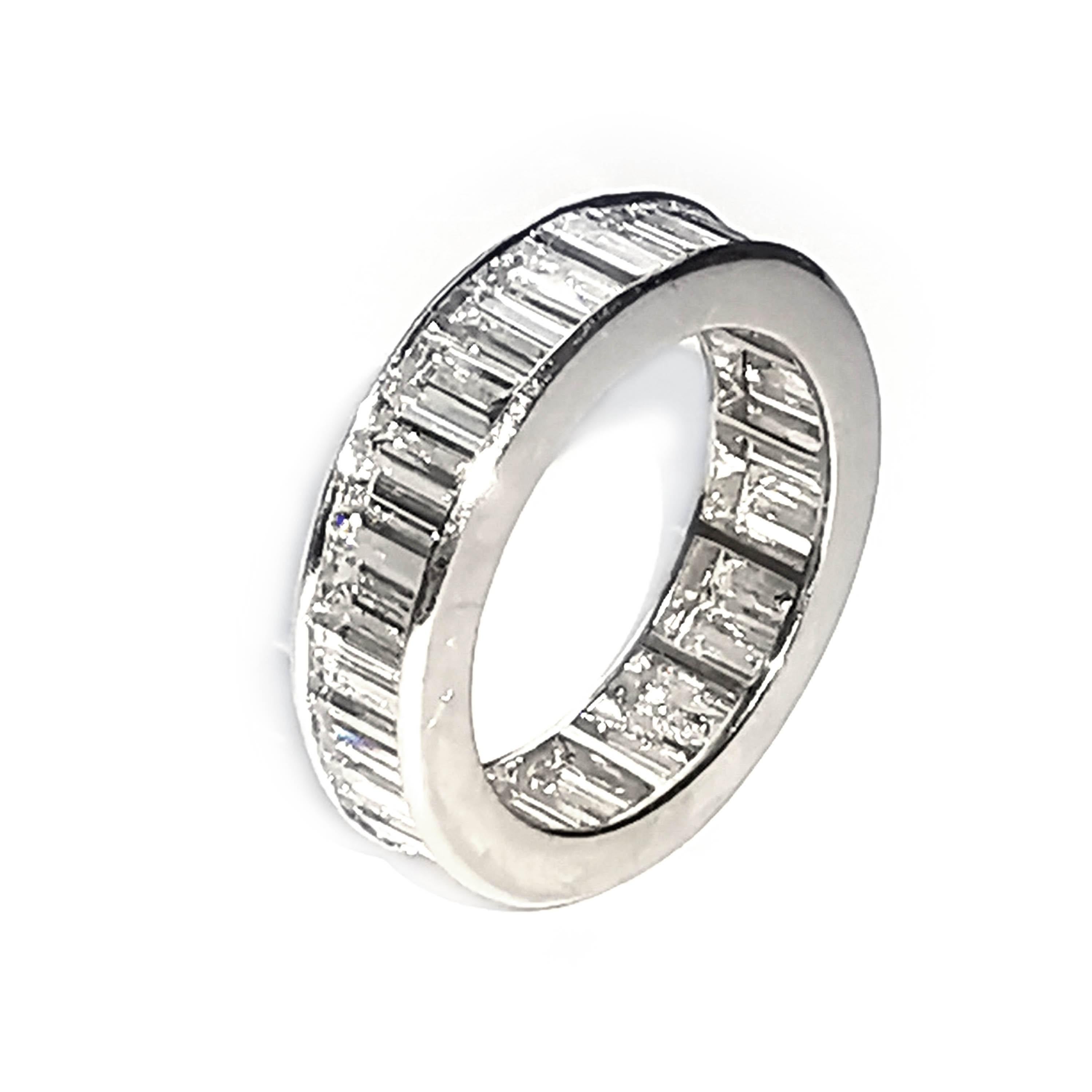 Baguette Cut Diamond Platinum Full Eternity Ring, 6.00 Carats In Good Condition In London, GB