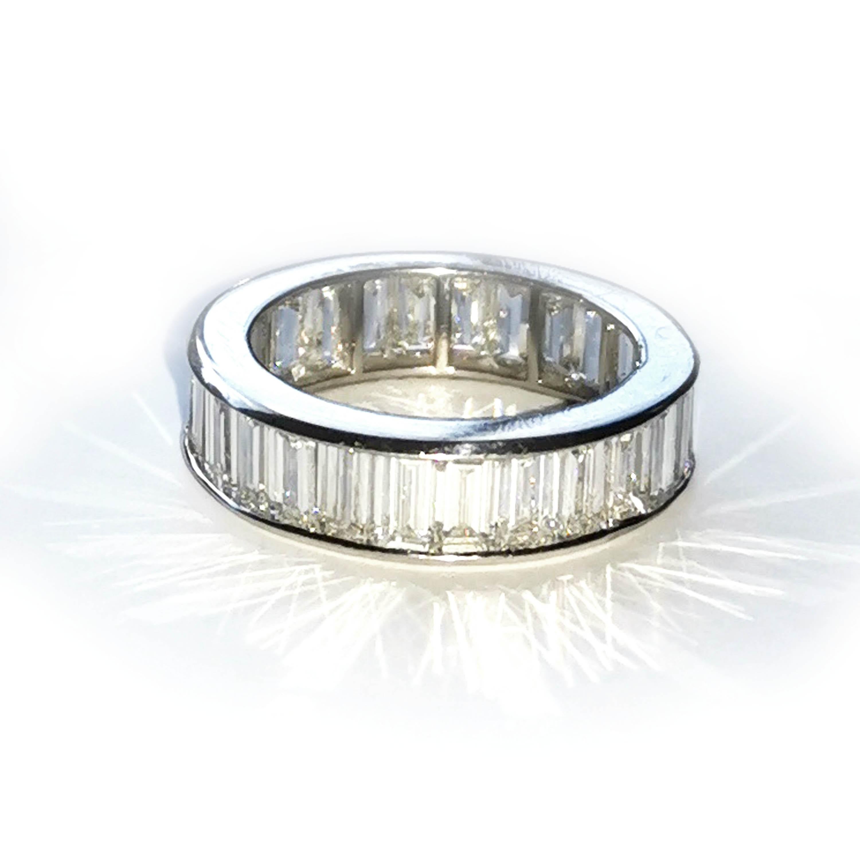 Women's Baguette Cut Diamond Platinum Full Eternity Ring, 6.00 Carats
