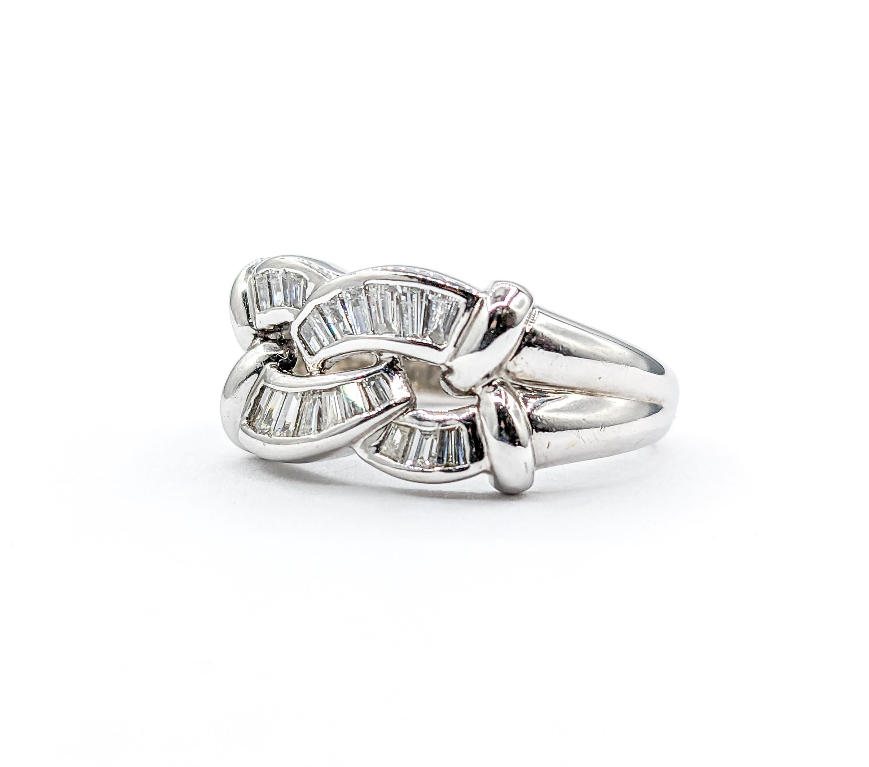 Baguette Cut Diamond Ring In 18k White Gold For Sale 6