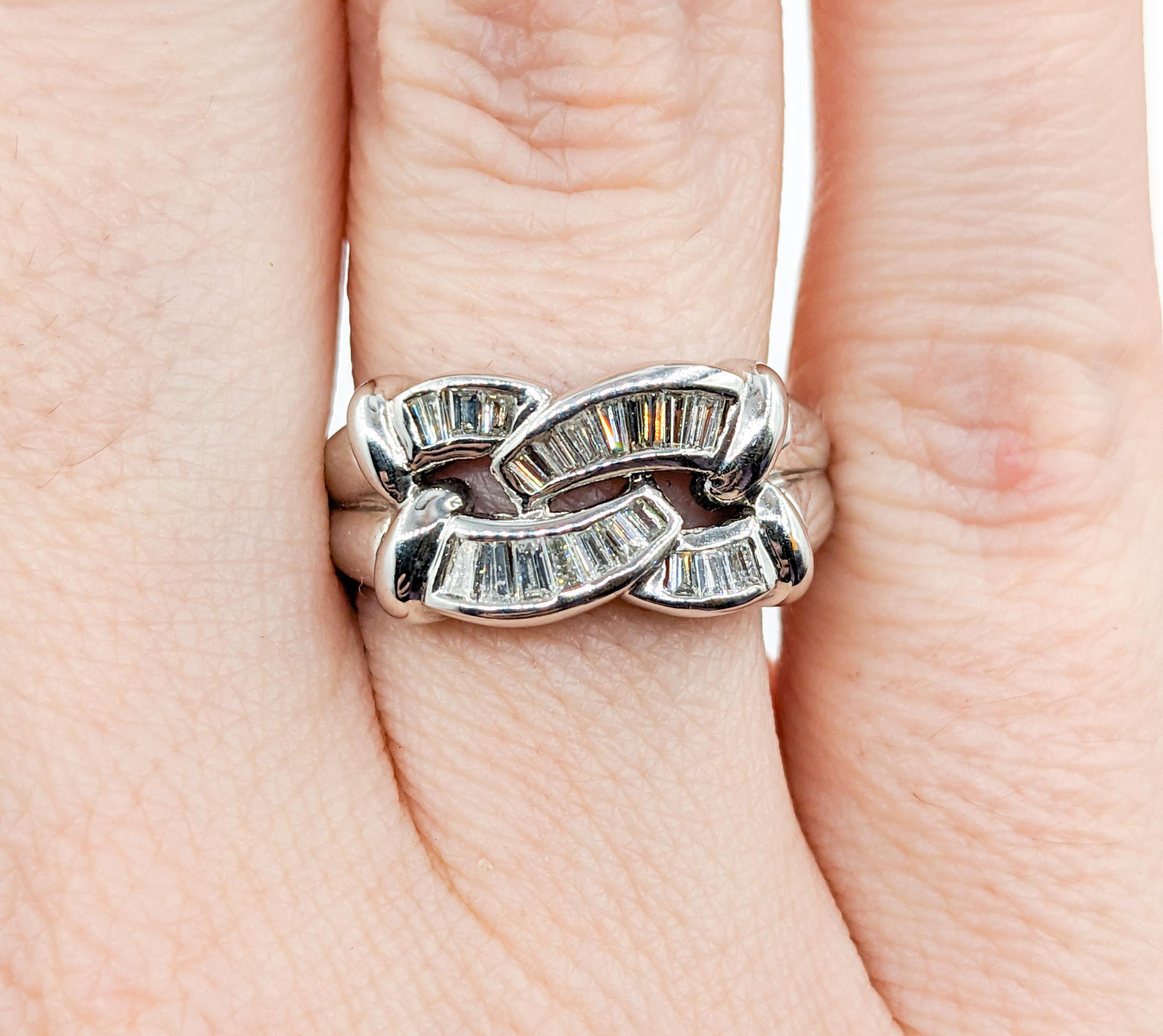 Women's Baguette Cut Diamond Ring In 18k White Gold For Sale