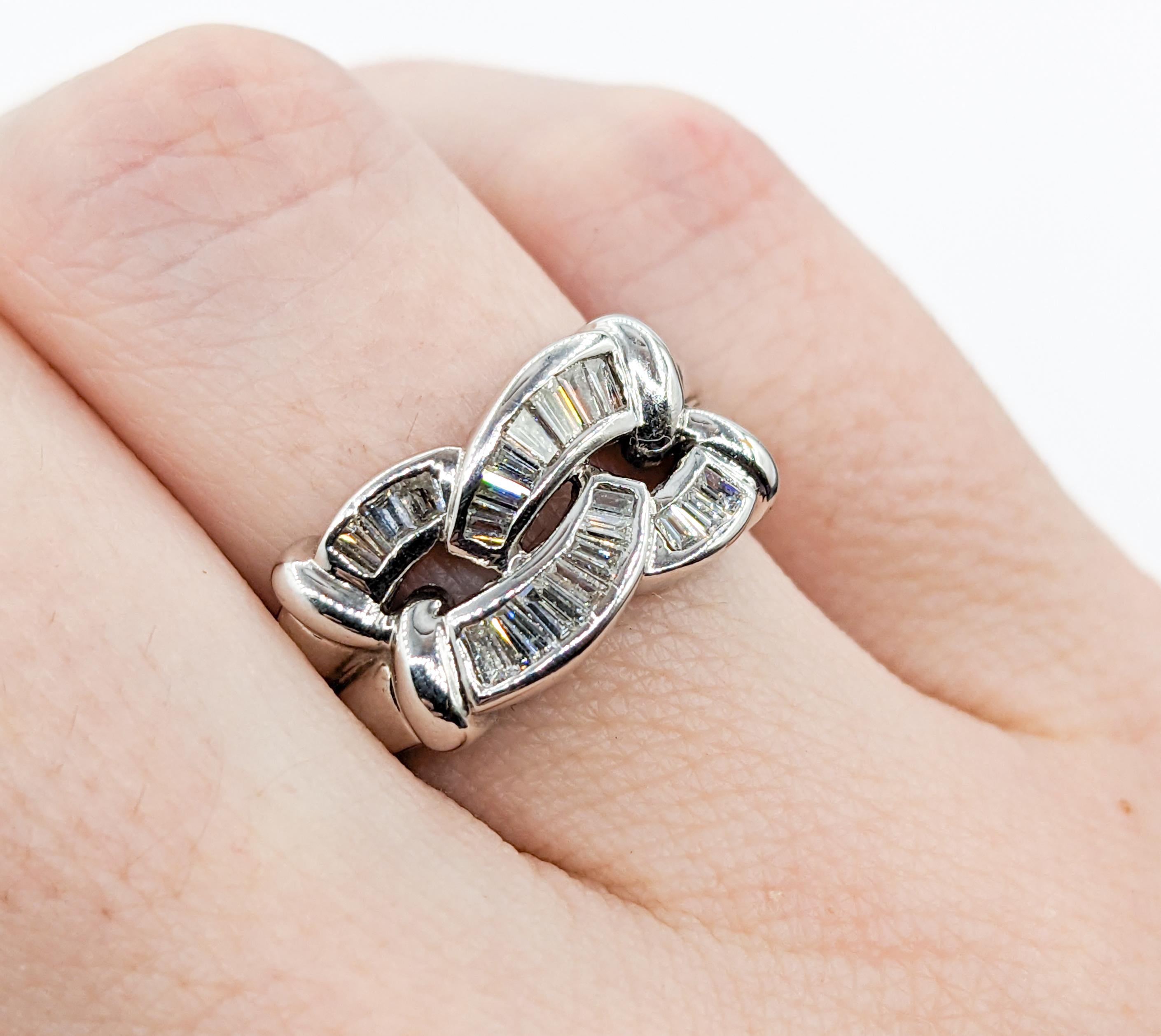 Baguette Cut Diamond Ring In 18k White Gold For Sale 1