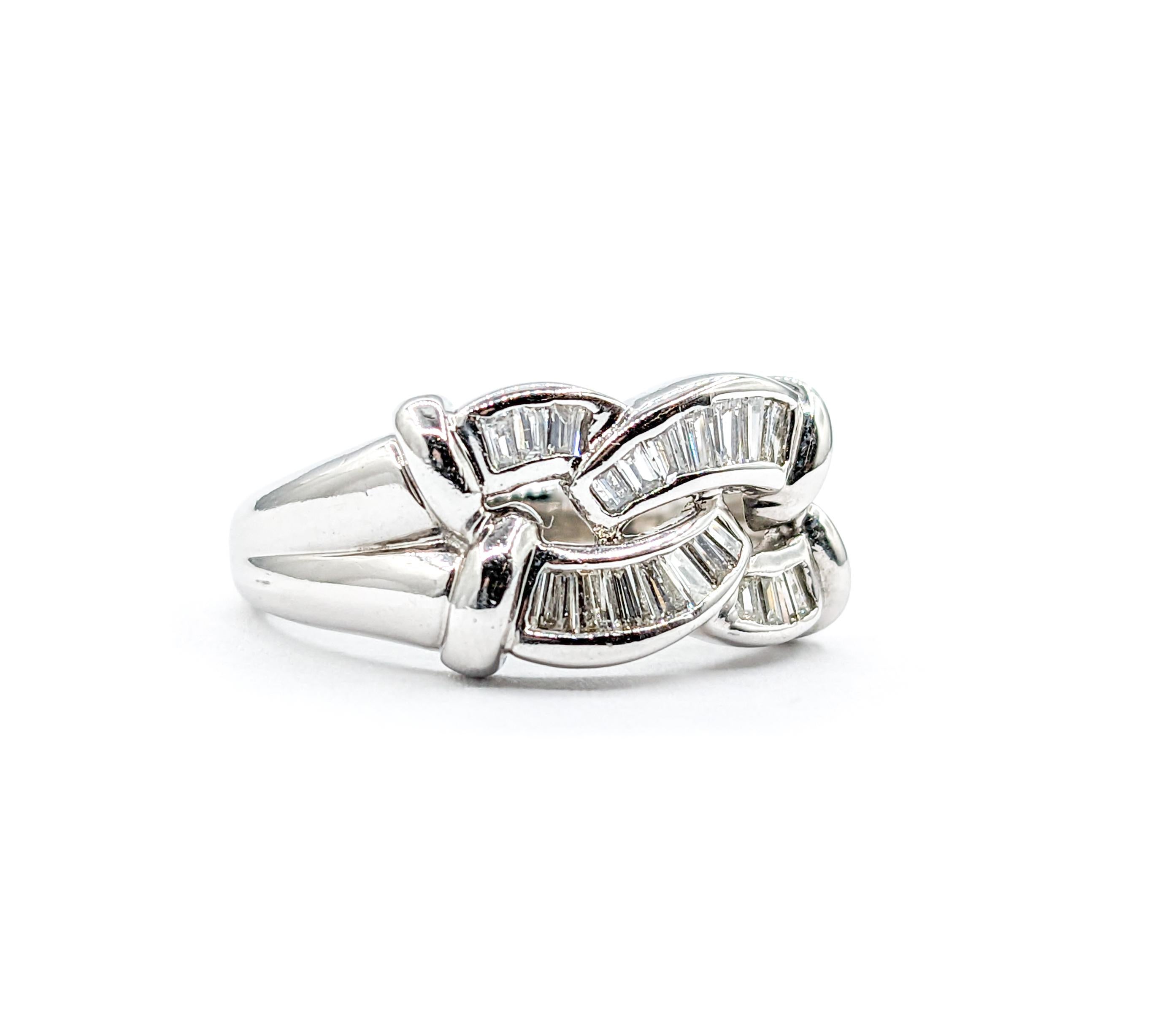 Baguette Cut Diamond Ring In 18k White Gold For Sale 2